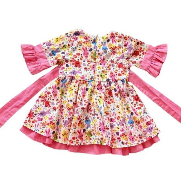 Baby Girls Floral Easter Bunny Dress Ruffled Sleeves Back Bow Ties 80cm 12-18M - Picture 8 of 9